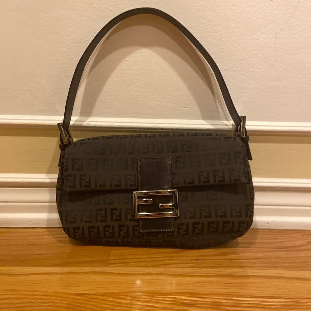 FENDI Brown Zucchino-Print Canvas Baguette